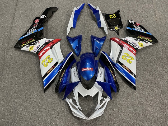 22 Rockstar Blanco & Azul 11-24 GSXR 600-750 Carenado Moto