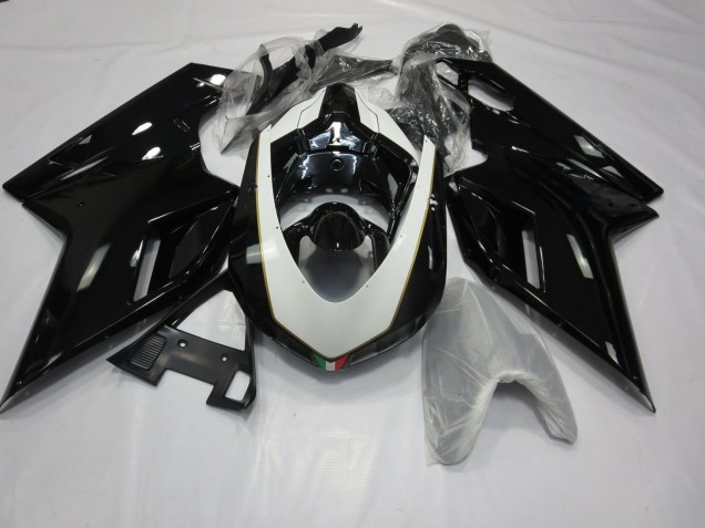 Blanco & Negro Brillante 07-14 Ducati 848 1098 1198 Carenado Moto