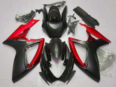 Negro Mate & Rojo 06-07 GSXR 600-750 Carenado Moto