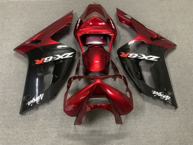 Rojo Brillante & Negro 03-04 ZX6R Carenado Moto